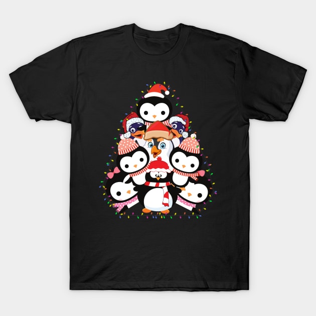 Penguins Christmas Tree T-shirt T-Shirt by Him